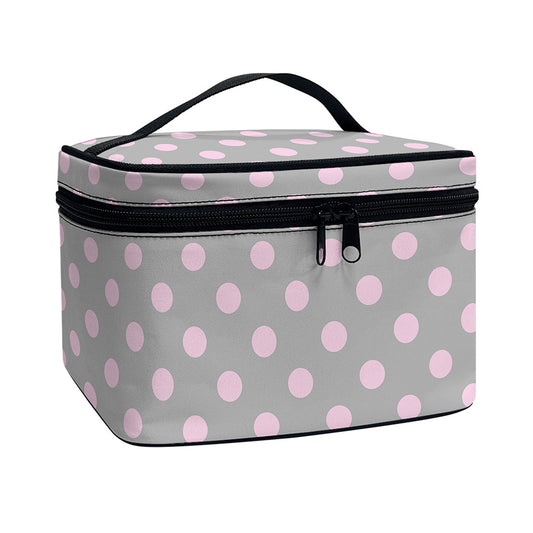Grey And Pink Polka Dot Pattern Print Travel Makeup Bag