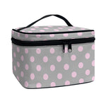 Grey And Pink Polka Dot Pattern Print Travel Makeup Bag