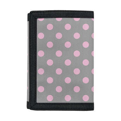 Grey And Pink Polka Dot Pattern Print Trifold Wallet
