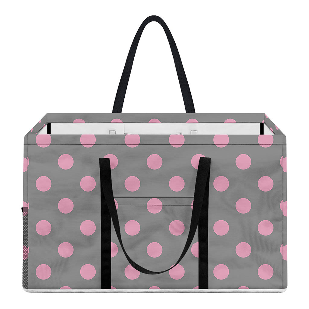 Grey And Pink Polka Dot Pattern Print Utility Tote Bag