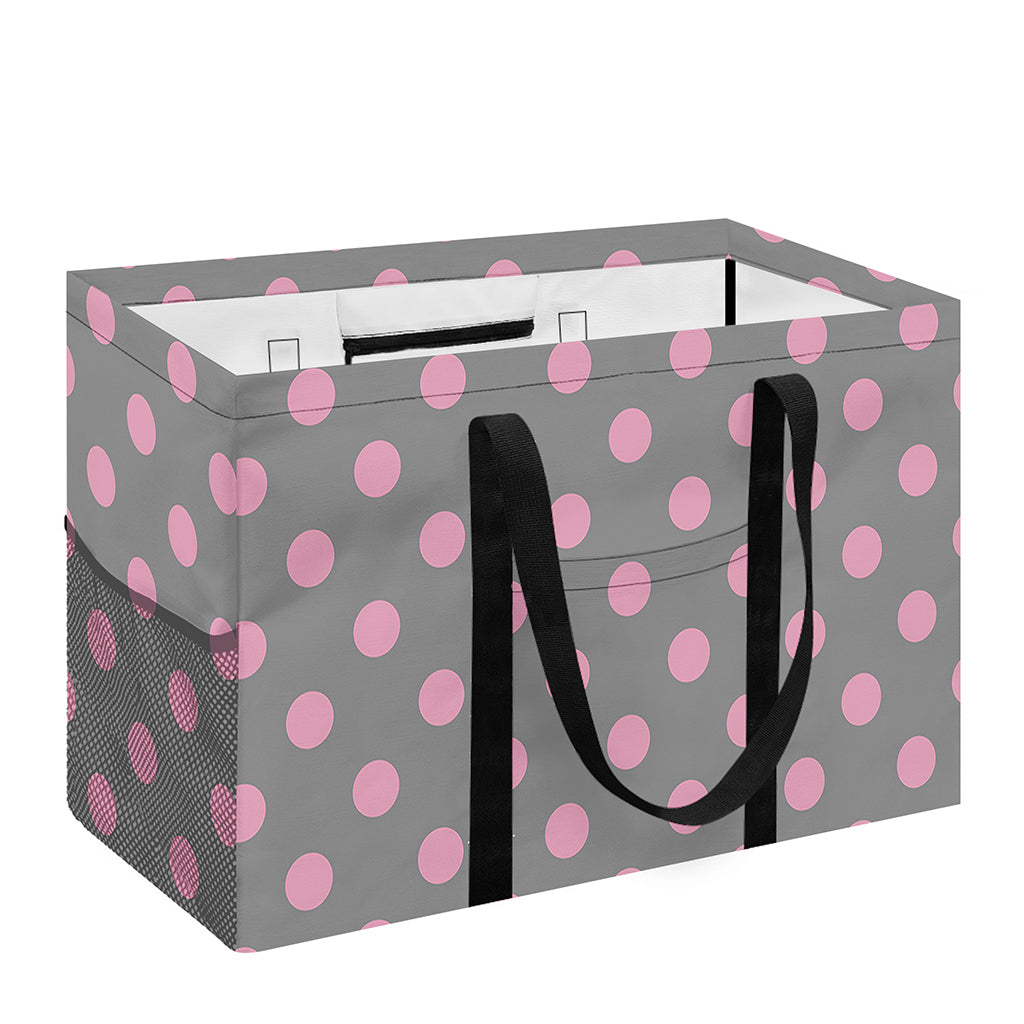 Grey And Pink Polka Dot Pattern Print Utility Tote Bag