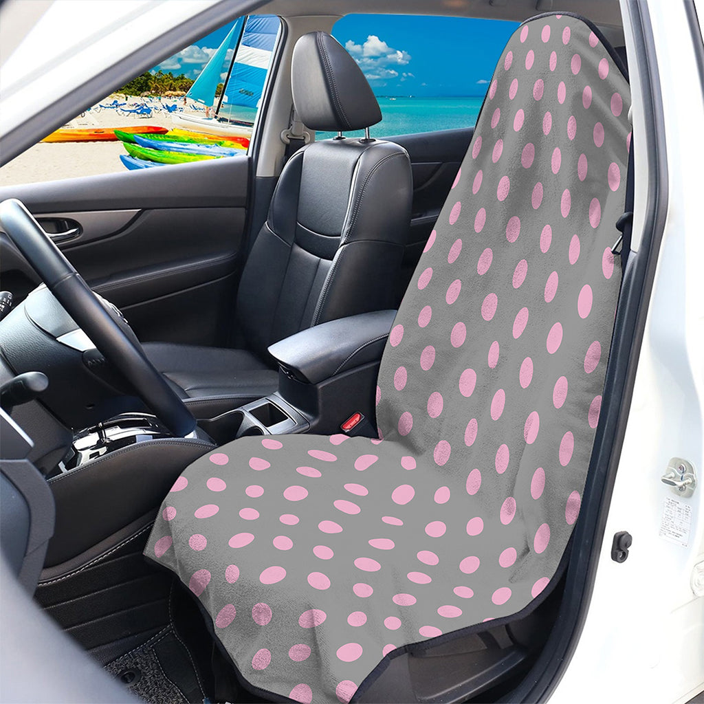 Grey And Pink Polka Dot Pattern Print Waterproof Car Seat Cover