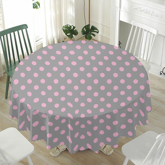 Grey And Pink Polka Dot Pattern Print Waterproof Round Tablecloth