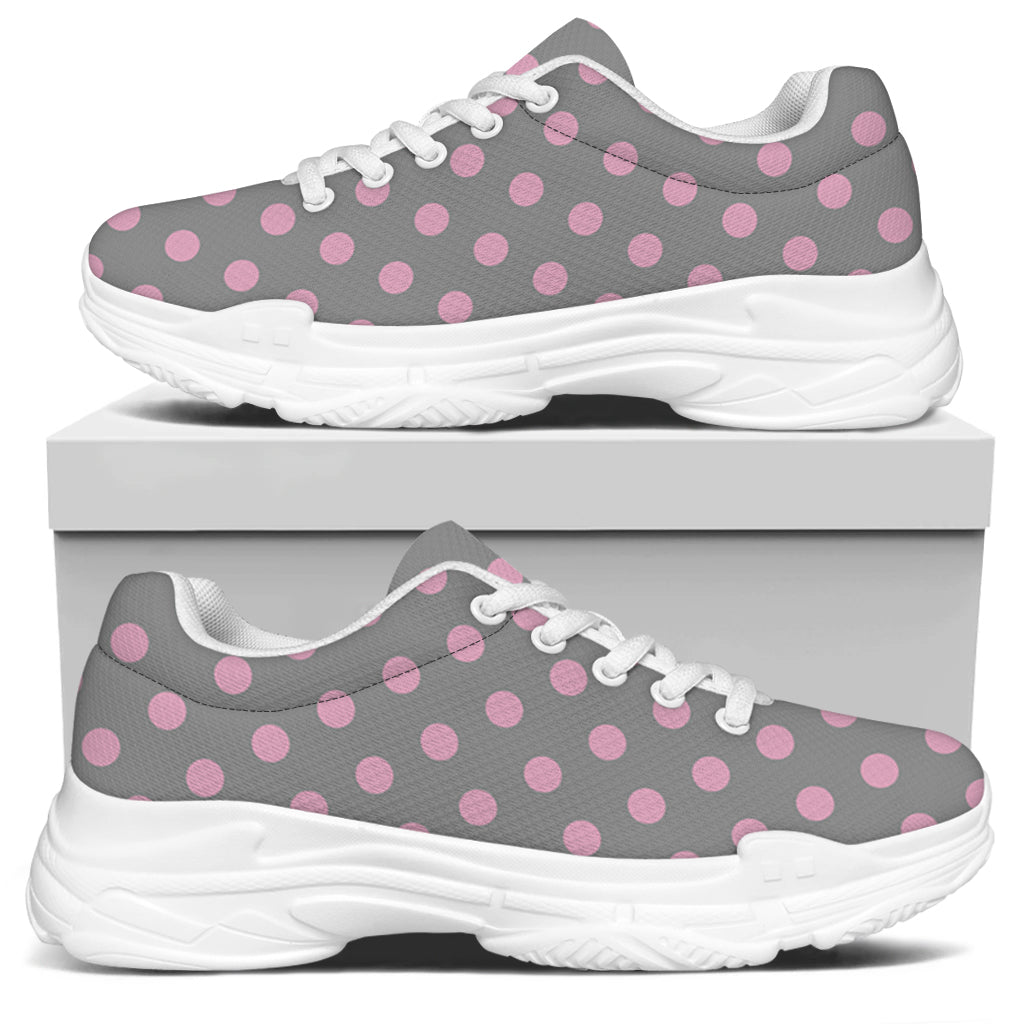 Grey And Pink Polka Dot Pattern Print White Chunky Shoes