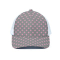 Grey And Pink Polka Dot Pattern Print White Mesh Trucker Hat
