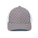 Grey And Pink Polka Dot Pattern Print White Mesh Trucker Cap