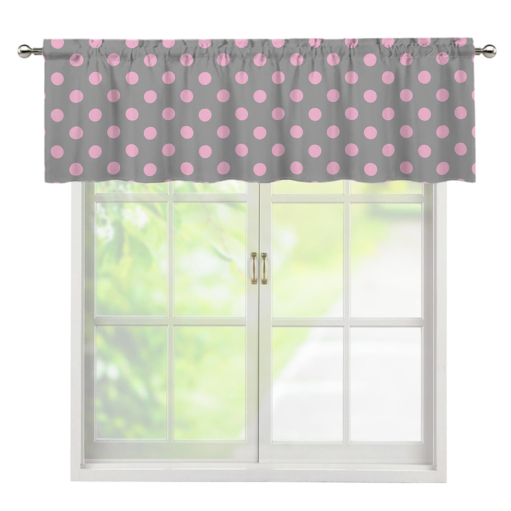 Grey And Pink Polka Dot Pattern Print Window Valance