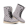 Grey And Pink Polka Dot Pattern Print Winter Boots