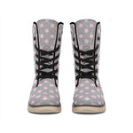 Grey And Pink Polka Dot Pattern Print Winter Boots