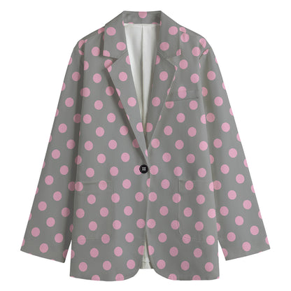 Grey And Pink Polka Dot Pattern Print Women's Blazer