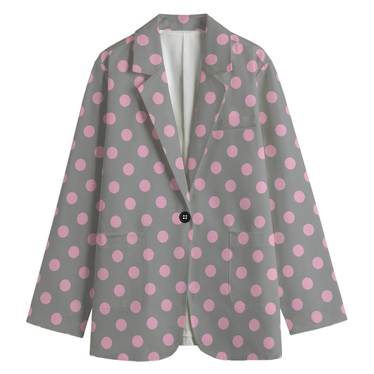 Grey And Pink Polka Dot Pattern Print Women's Blazer