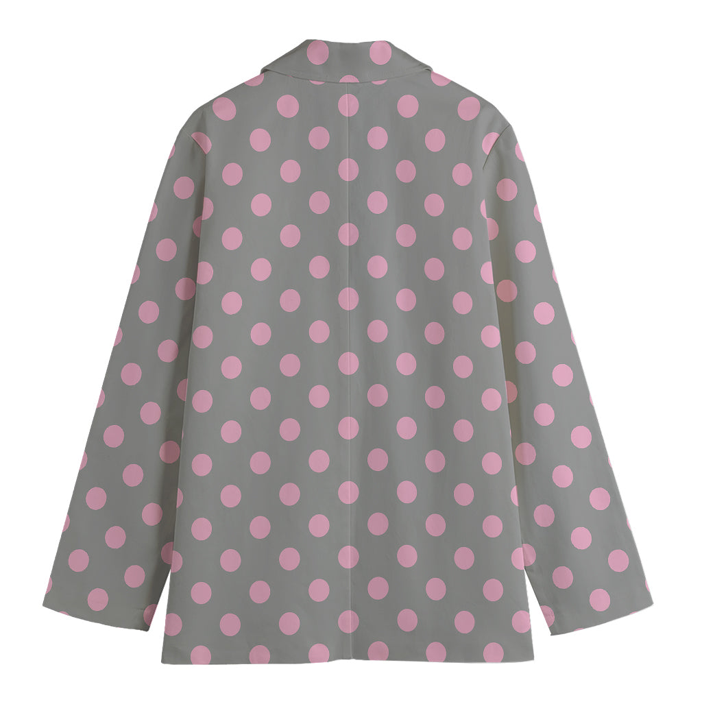 Grey And Pink Polka Dot Pattern Print Women's Blazer