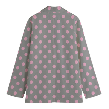 Grey And Pink Polka Dot Pattern Print Women's Blazer