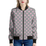 Grey And Pink Polka Dot Pattern Print Women's Bomber Jacket