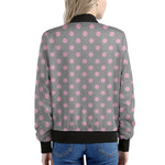 Grey And Pink Polka Dot Pattern Print Women's Bomber Jacket