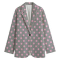 Grey And Pink Polka Dot Pattern Print Women's Cotton Blazer