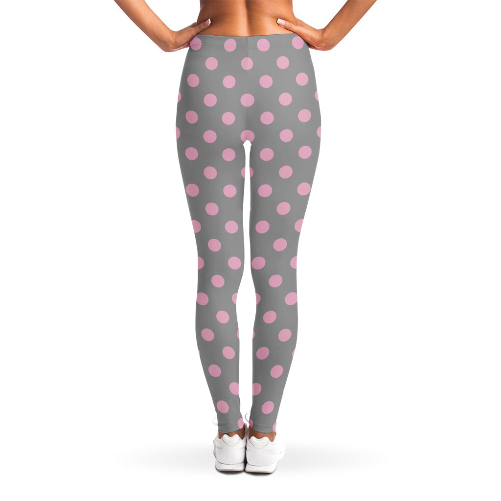 Grey And Pink Polka Dot Pattern Print Women's Leggings