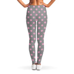 Grey And Pink Polka Dot Pattern Print Women's Leggings
