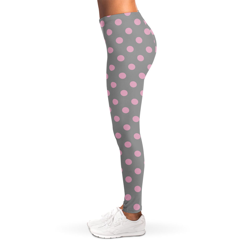 Grey And Pink Polka Dot Pattern Print Women's Leggings