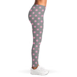 Grey And Pink Polka Dot Pattern Print Women's Leggings