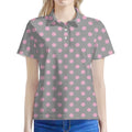 Grey And Pink Polka Dot Pattern Print Women's Polo Shirt
