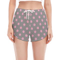 Grey And Pink Polka Dot Pattern Print Women's Split Running Shorts