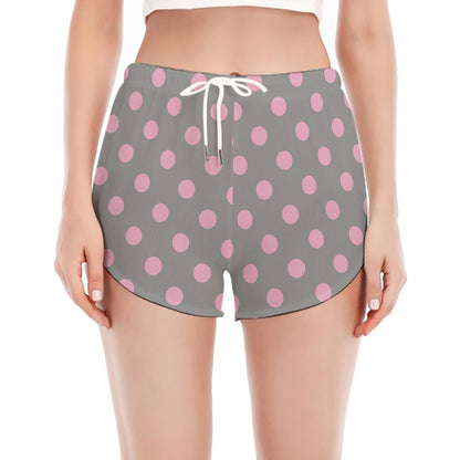 Grey And Pink Polka Dot Pattern Print Women's Split Running Shorts