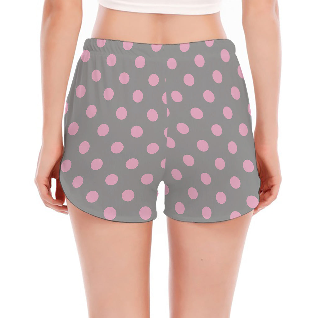 Grey And Pink Polka Dot Pattern Print Women's Split Running Shorts