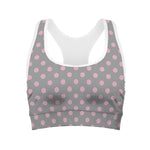 Grey And Pink Polka Dot Pattern Print Women's Sports Bra