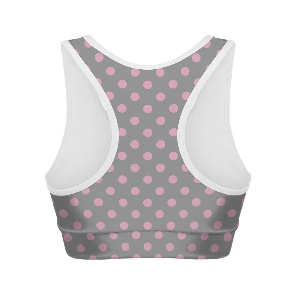 Grey And Pink Polka Dot Pattern Print Women's Sports Bra