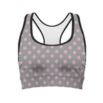 Grey And Pink Polka Dot Pattern Print Women's Sports Bra