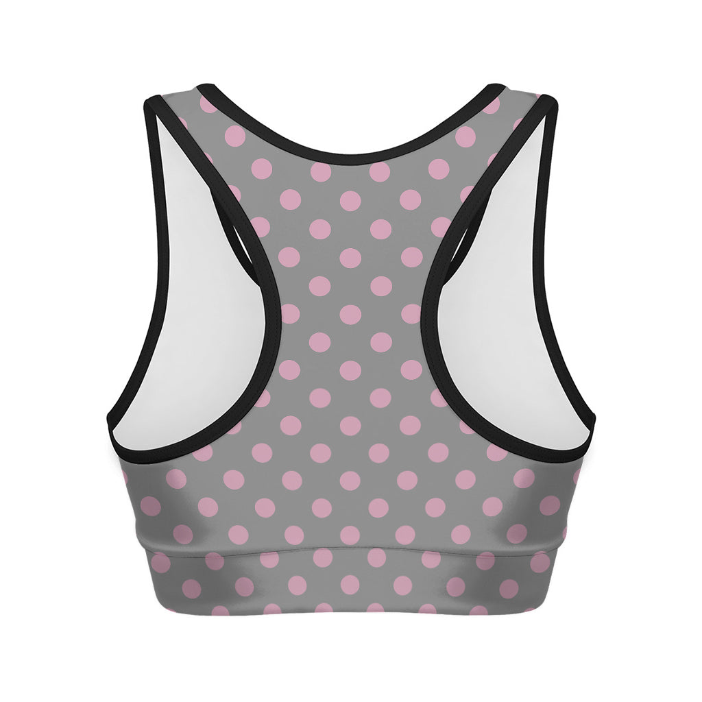 Grey And Pink Polka Dot Pattern Print Women's Sports Bra