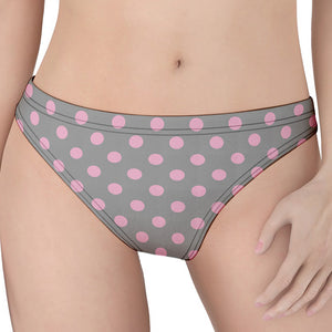 Grey And Pink Polka Dot Pattern Print Women's Thong