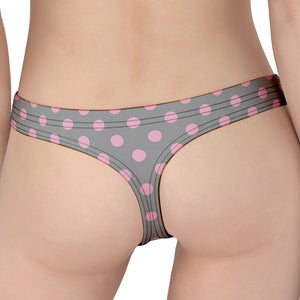 Grey And Pink Polka Dot Pattern Print Women's Thong