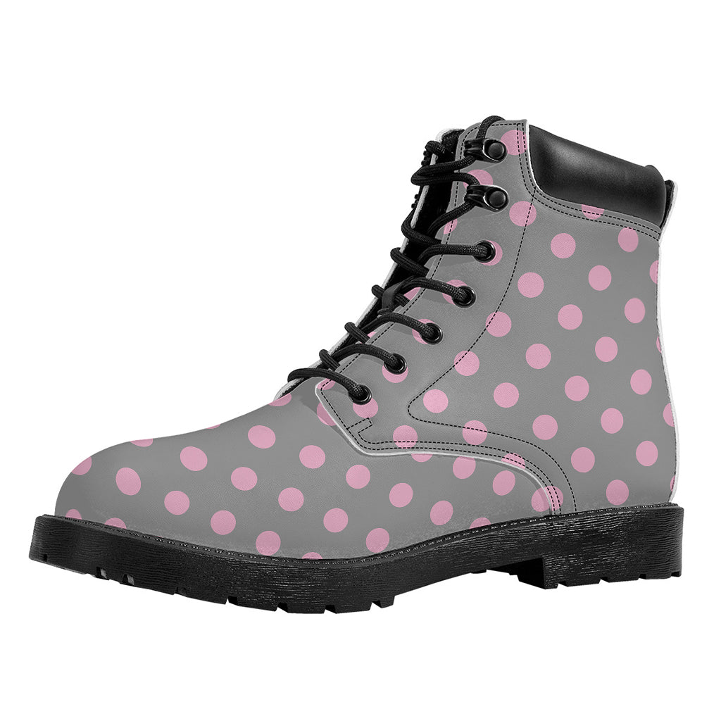 Grey And Pink Polka Dot Pattern Print Work Boots