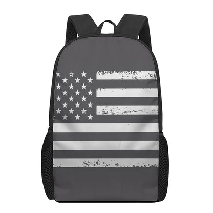 Grey And White American Flag Print 17 Inch Backpack