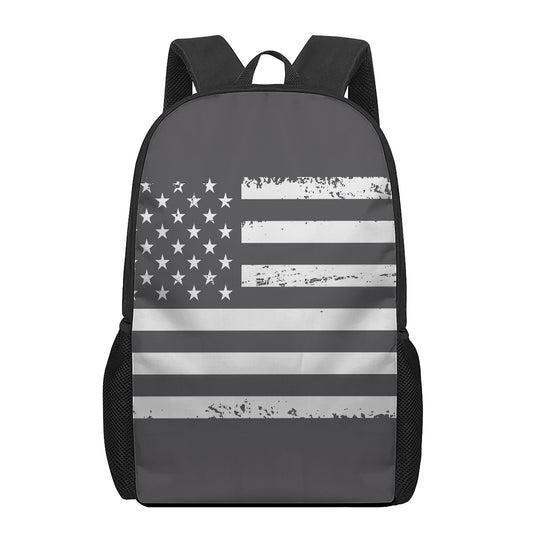 Grey And White American Flag Print 17 Inch Backpack
