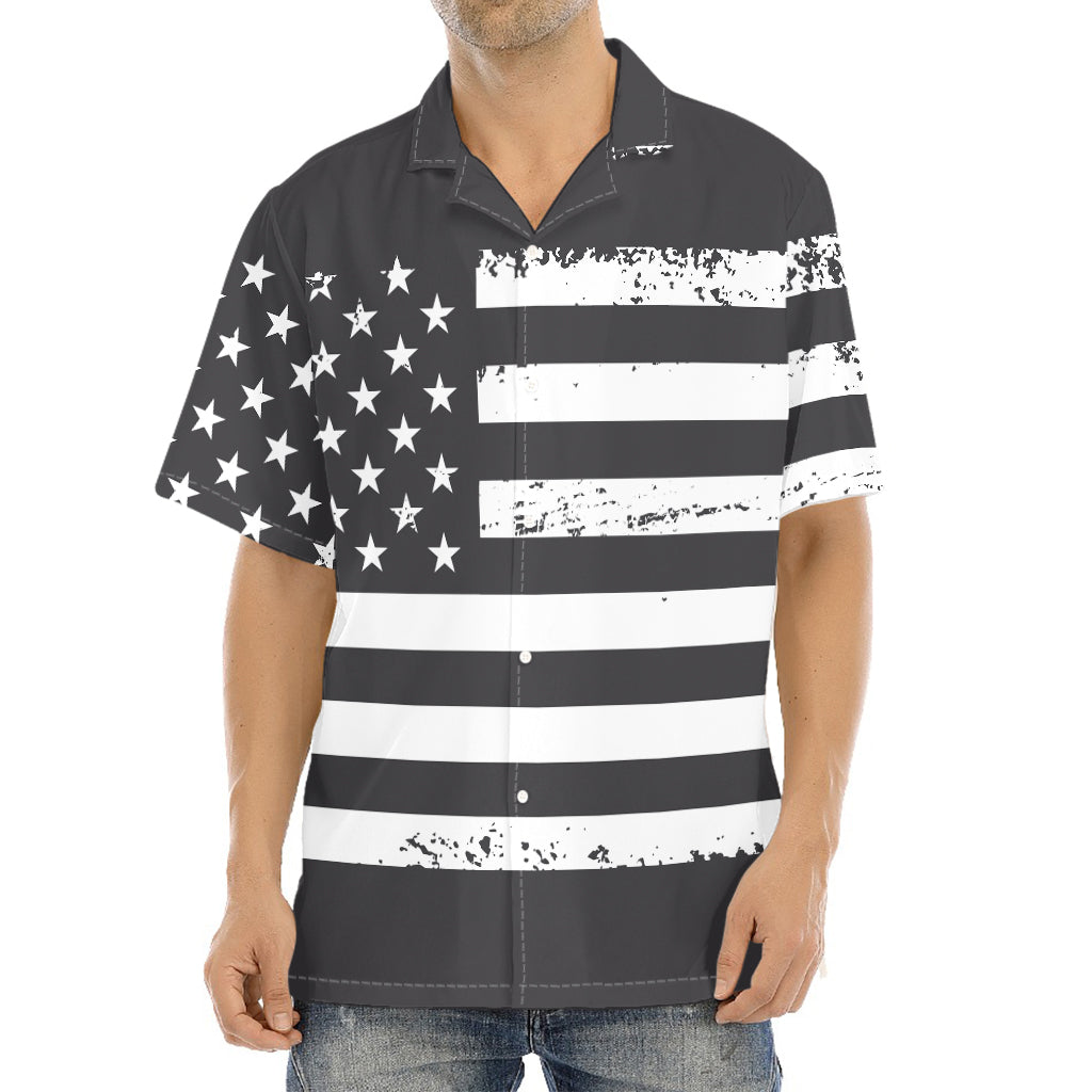 Grey And White American Flag Print Aloha Shirt
