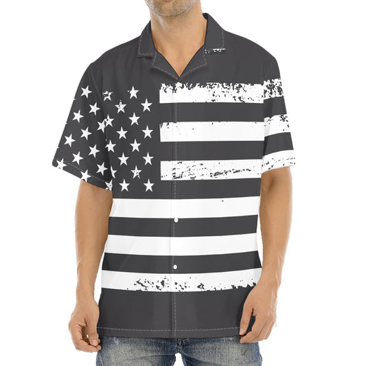 Grey And White American Flag Print Aloha Shirt