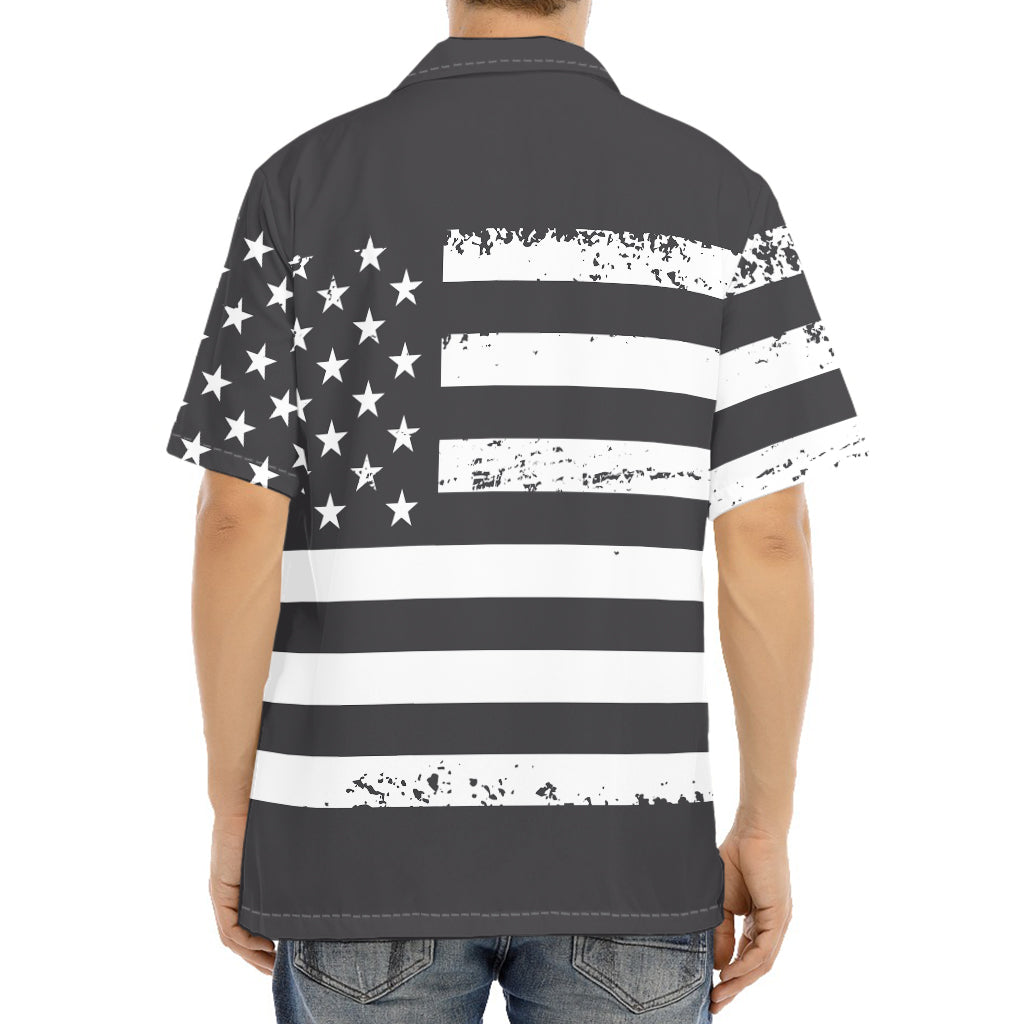 Grey And White American Flag Print Aloha Shirt
