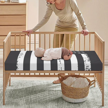 Grey And White American Flag Print Baby Crib Sheet