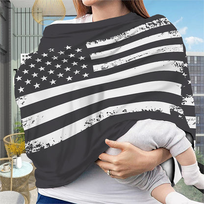 Grey And White American Flag Print Baby Seat Cover
