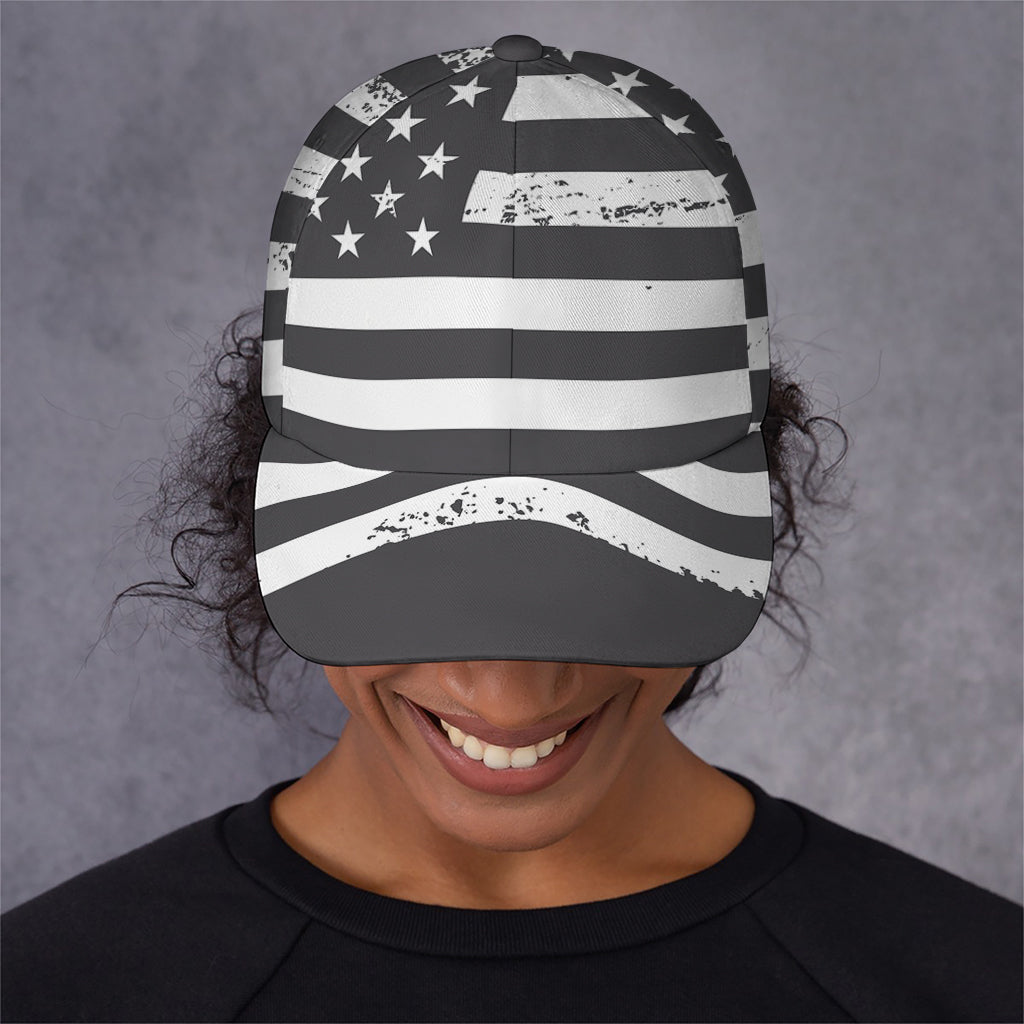Grey And White American Flag Print Baseball Cap