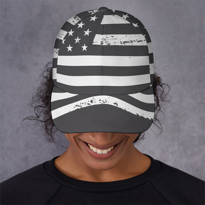 Grey And White American Flag Print Baseball Cap