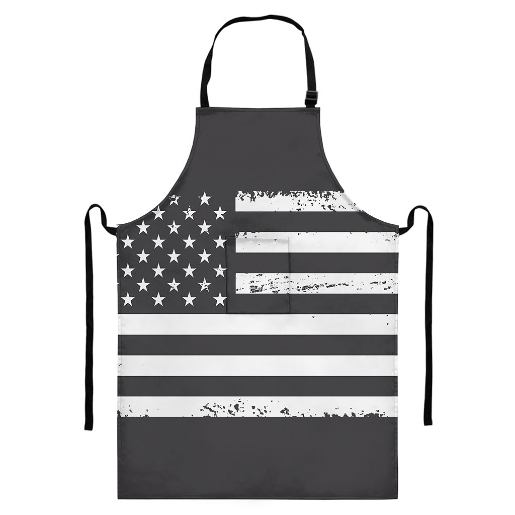 Grey And White American Flag Print Bib Apron With Pocket