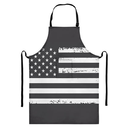Grey And White American Flag Print Bib Apron With Pocket