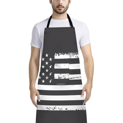 Grey And White American Flag Print Bib Apron With Pocket