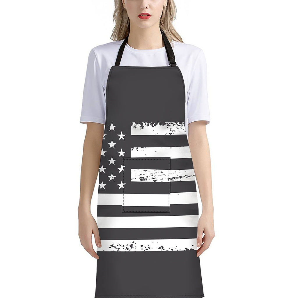 Grey And White American Flag Print Bib Apron With Pocket