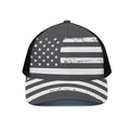 Grey And White American Flag Print Black Mesh Trucker Hat