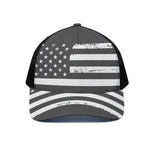 Grey And White American Flag Print Black Mesh Trucker Cap
